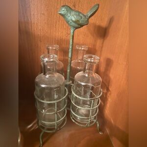 Vintage Glass Bottles with Metal Holder